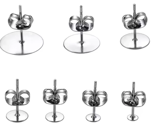 Base Brinco Pino Aço Inoxidável com Tarraxas - Para Montagem de Bijuterias e Jóias ( 20 pares)