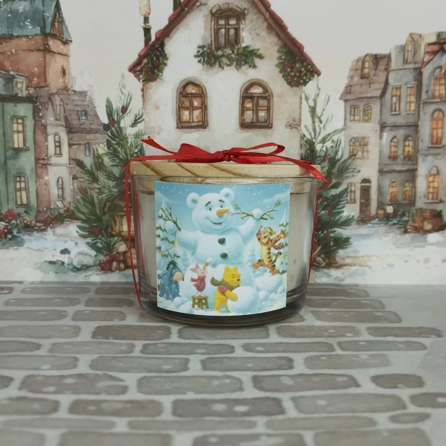 Vela Aromática no Copo Personalizada Natal Ursinho Pooh, Trabalhamos com outros temas - Informar  tema no chat