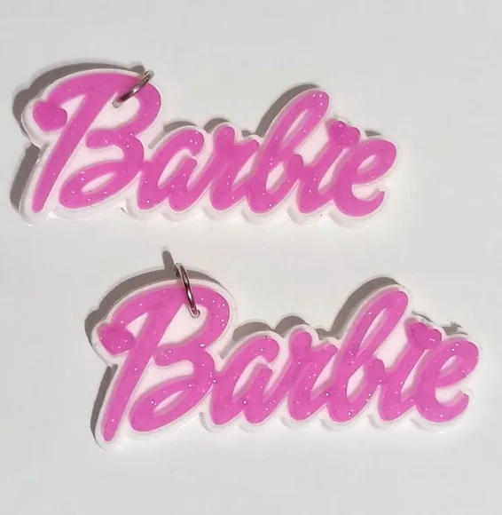Pingentes Nome Barbie com Glitter Emborrachado - 6 Peças