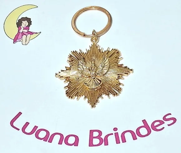 Chaveiro Divino Espírito Santo Metal Dourado 2 Peças