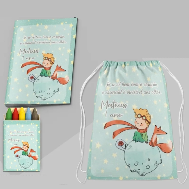 Kit Lembrancinhas Revista de Colorir e mochila personalizada do Pequeno Princípe
