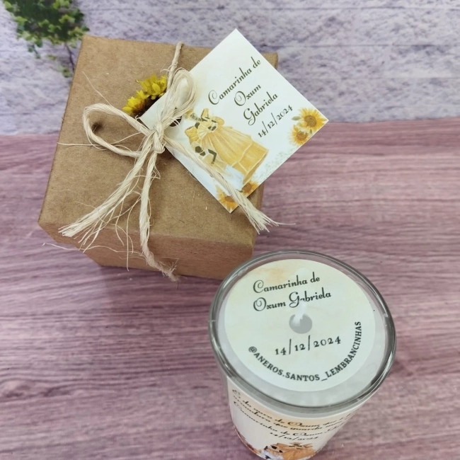 25 Unidades Vela Aromática no Copo Personalizada Orixá Oxum - TRABALHAMOS COM QUALQUER TEMA