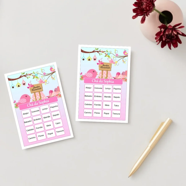 Bingo Chá de Bebê Menina Pdf Para Imprimir