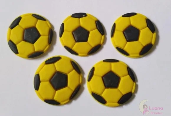 Aplique Bola de Futebol Amarela de Borracha - Pct C/8 Unid