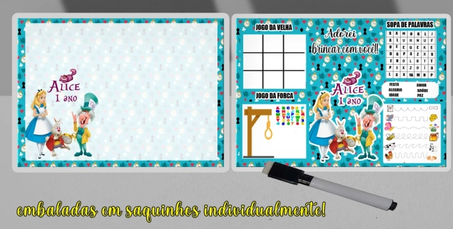 Lousa Magica infantil com atividades personalizada da Alice no País das Maravilhas