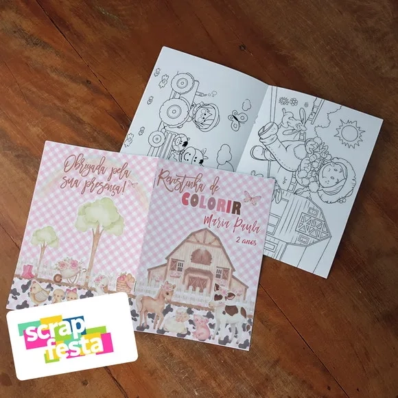 Revista Colorir+embalagem+lápis de Cor Fazendinha Aquarela