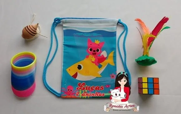 Mochila Brinquedos Retrô Tema Pinkfong Baby Shark