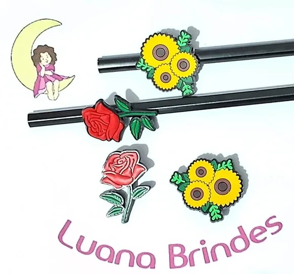 Ponteira P/lápis Flores Rosa e Girassol Pacote com 6 Unidade