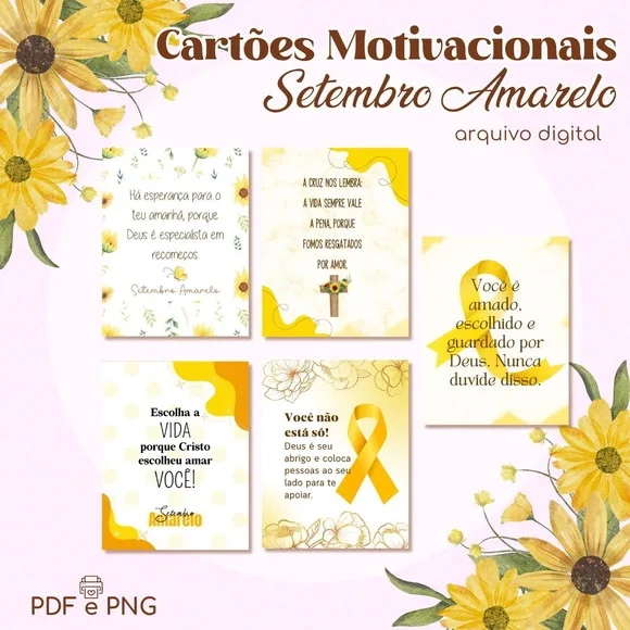 Kit Cartões Motivacionais Setembro Amarelo - Arquivo Digital