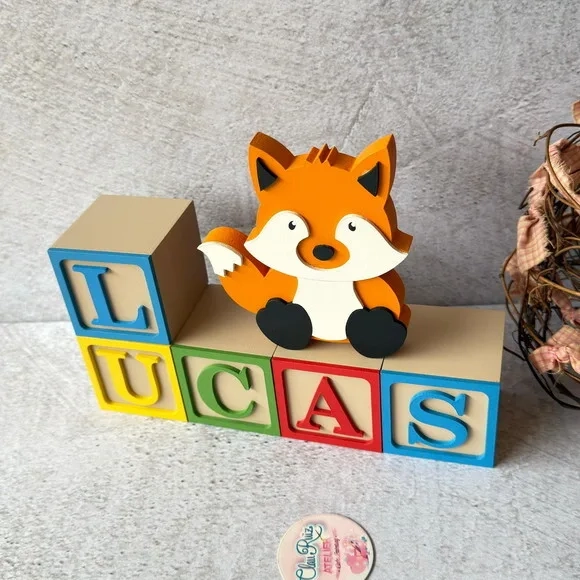 Cubos Decorativos de MDF para Quarto de Bebê e infantil -Tema Bosque Encantado - Raposinha