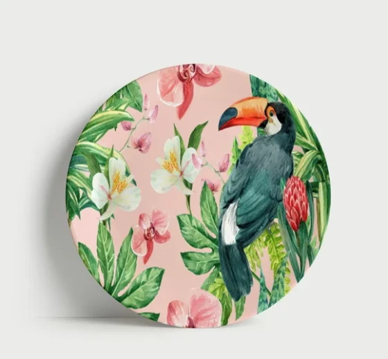 Prato Decorativo Tucano e Orquídeas - Porcelana 21cm