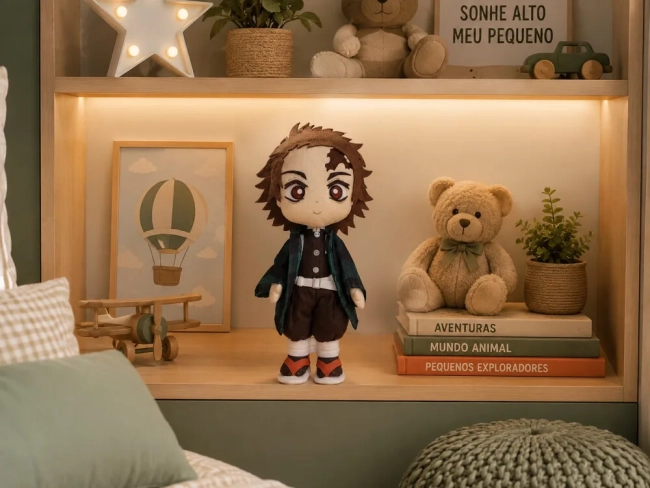 Boneco Tanjiro Kamado Feltro Pelúcia 35cm Decoração Anime