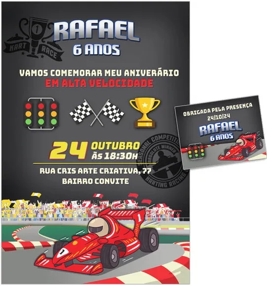 Convite Digital C/tag Corrida Fórmula 1
