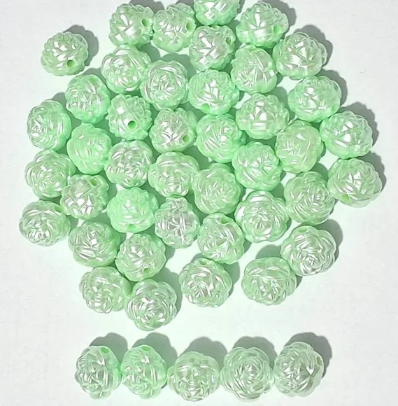 Pérola Flor Verde 12mm - Pct com 50 Unidades