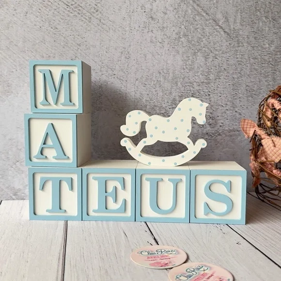 Cavalinho de Balanço + Cubos 6x6cm Ts Decoração Bebê