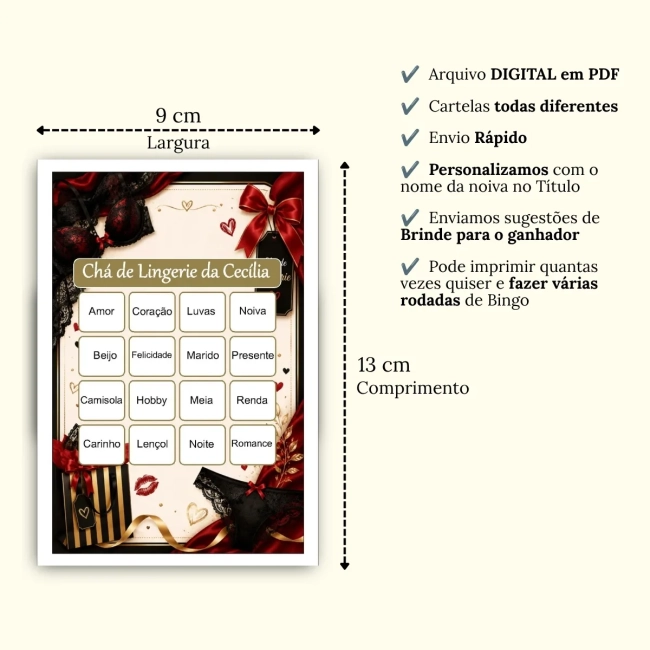 Bingo Chá de Lingerie PDF Para Imprimir