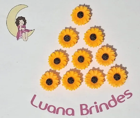 Mini Girassol com Furo Passante de Resina Pacote com 8 Peças