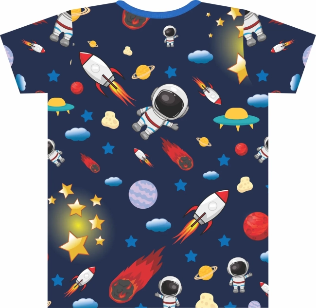 Camiseta Infantil Espaço Astronauta e Planetas Frente e Costas