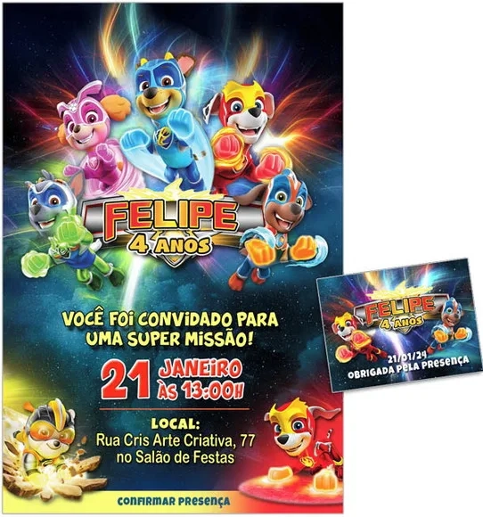 Convite Digital C/tag Patrulha Canina Super Filhotes