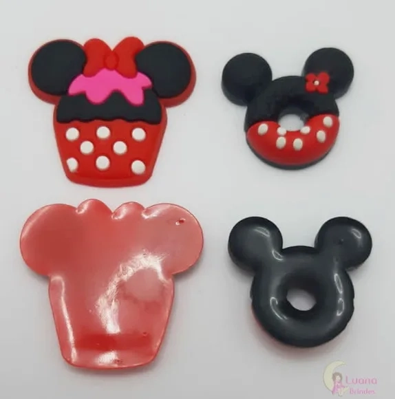 Apliques Cupcake e Rosquinha Minnie de borracha-pct c/6 unid