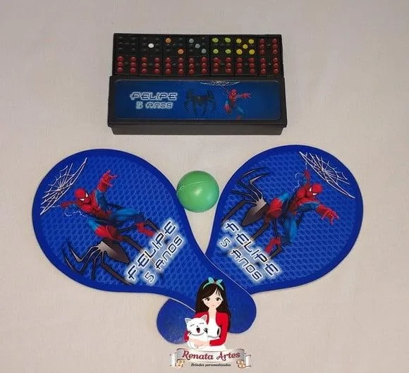 Dominó + Raquetes de Ping Pong Tema Homem Aranha