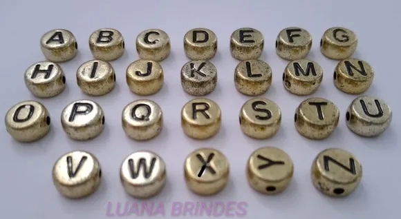 Letrinha Achatado Dourado de ABS - 7mm - pct c/4 alfabeto