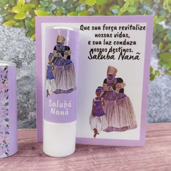60 Lembrancinhas Personalizada Hidratante Labial Manteiga de Cacau Nanã Qualquer tema Orixá e guias
