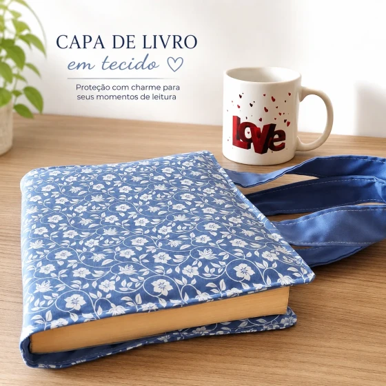 Capa de Livro em tecido Azul Floral