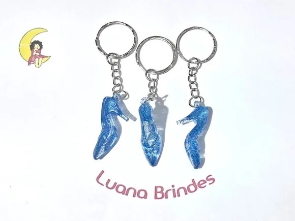 Chaveiro Sapatinho Azul com Glitter Acrílico 30 Unidades