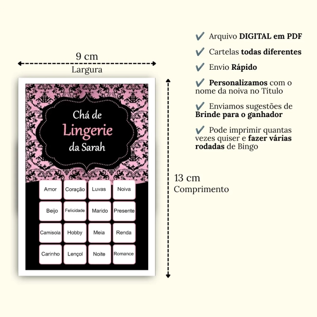 Bingo Chá de Lingerie PDF Para Imprimir