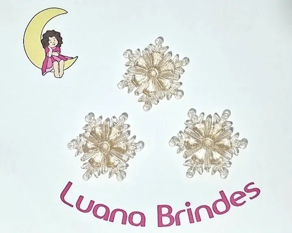 Floco de Neve Glitter Dourado em Acrílico 4 cm Pct C/20 Peça
