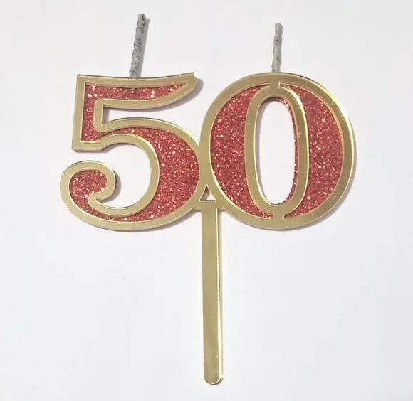Vela 50 Anos Dourado Acrílico Pavio Magico - 1 Peça