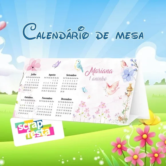 Calendário de Mesa Festa Jardim Encantado Aquarela