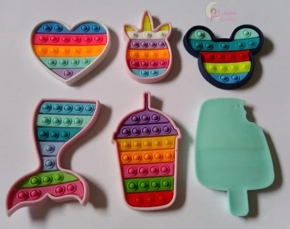 Apliques Pop It Fidget Variados de borracha - pct c/6 uni