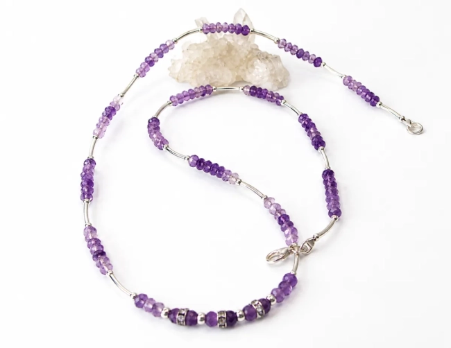 Choker Colar Ametista 3 mm Facetada Rondelle E Prata
