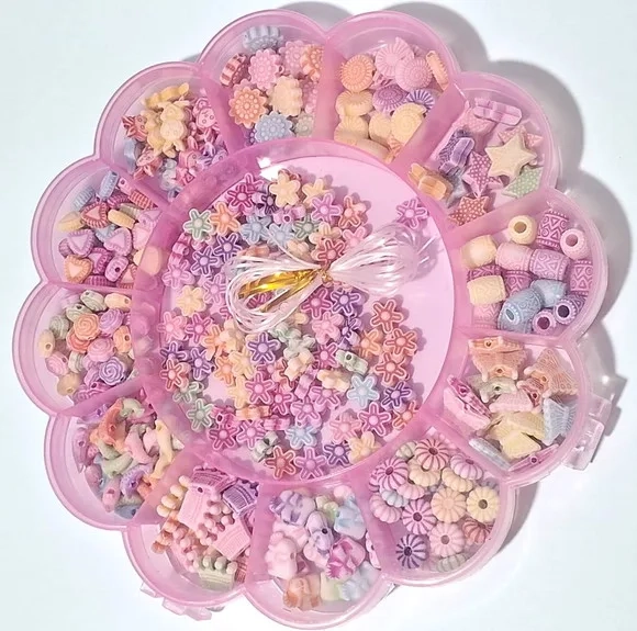 Kit Miçanga de Colar e Pulseira Caixa Flor com Divisória