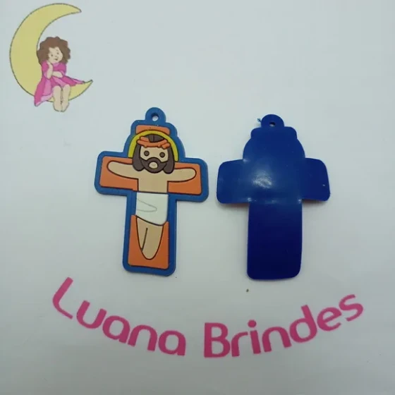 Pingente Crucifixo Azul Royal de Borracha 5cm Pct 4 Unidades