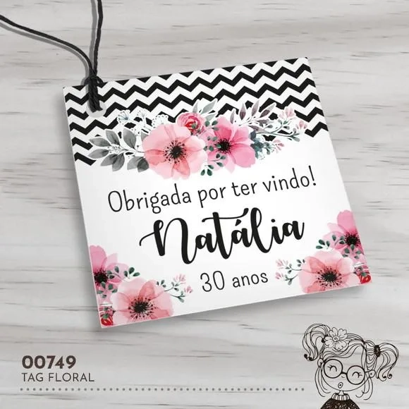 Tag Quadrada Floral - 00749