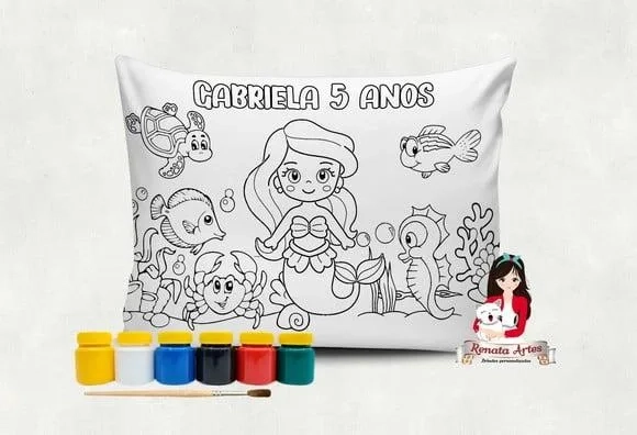 Almofada com Tinta para Colorir Sereia