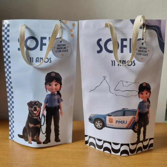 Saquinho Zip Lock com alça 16x26 Lembrancinha Polícia