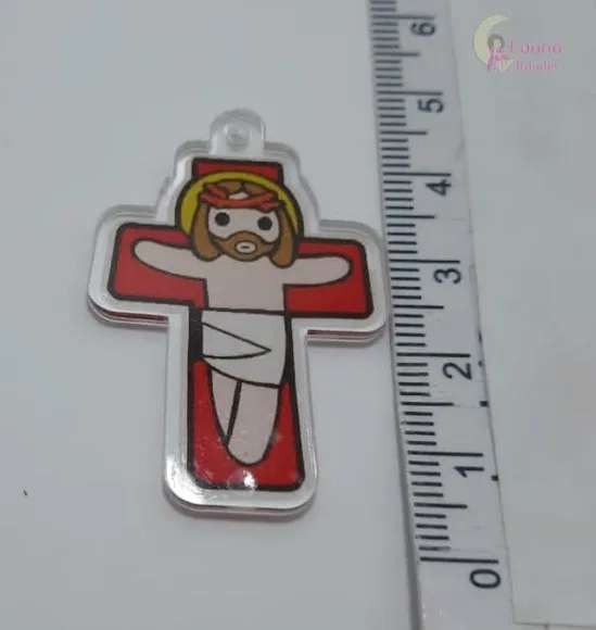 Kit Terço Anjinho e Crucifixo Vermelho acrílico-pct c/2 kits