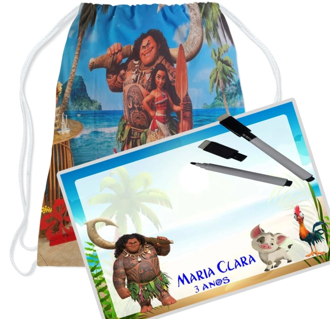 Kit Mochila e Lousa Magica Personalizada da Moana