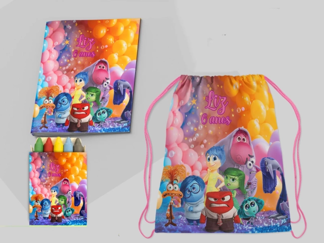 Kit Mochila e Revista de colorir para lembrancinhas Divertidamente