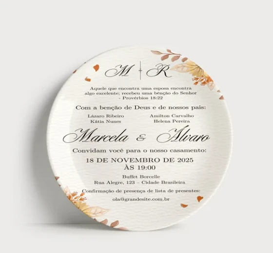 Convite Casamento Prato Porcelana Boho Terracota Rústico