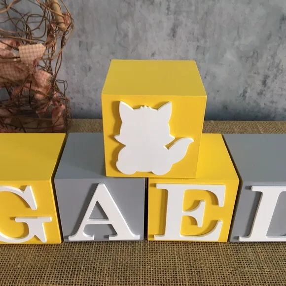 Cubos Decorativos de MDF para Quarto de Bebê e infantil -Tema Bosque Encantado - Raposinha 8x8cm
