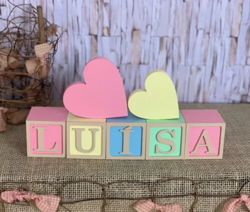 Decoração Bebê Cubos 6x6c Ts + 3 Corações Tons Terrosos