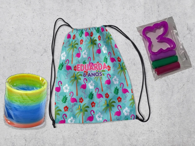 Kit Mochilinha + Mini Massinha de modelar e mola Maluca Flamingos