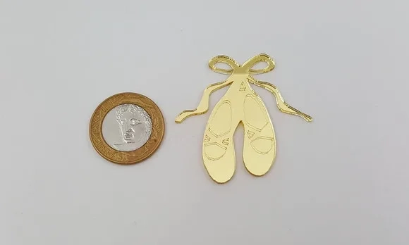 Aplique de Sapatilha de Bailarina em Acrílico Dourado -5 Uni