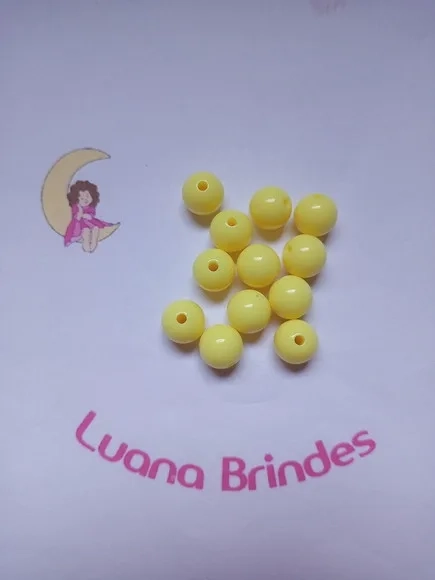 Bolinha Plástica Leitosa Amarela Furo 10mm Pct 100 Unidades