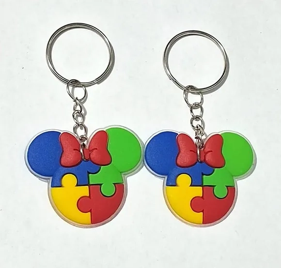 Chaveiro Minnie Símbolo Autismo Emborrachado- 6 Unidades